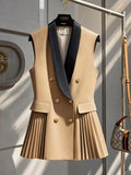 Pleated Double Breasted Sleeveless Vest