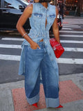 Elegant Wide Leg Cuffed Jeans
