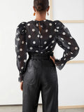 Polka Dot Chiffon Blouse | Sheer Puff Sleeve Women’s Top