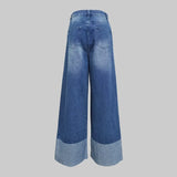 Elegant Wide Leg Cuffed Jeans