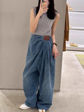 Ruched Waist Wide Leg Denim Trouser