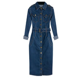 Button-Up Mid-Calf Denim Dress