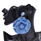 Blue Denim Rose Flower Pendant Earrings| Trendy Drop Style