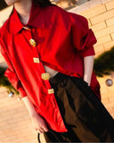 Gold Jewelry Button Embellished Cotton Blouse Shirt