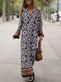 Bohemian Geometric Print Midi Kaftan Dress