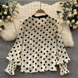 Vintage Polka Dot Long Sleeve Ruffle Shirt