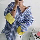 Stripe Contrast Color Patchwork Blouse