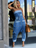 Off Shoulder Denim Jumpsuit