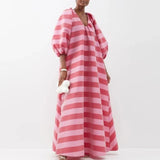 Elegant V-Neck Striped Maxi Dress for Women