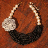 Pearl Necklace with Rose Pendant