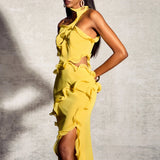 Solid Spliced Slim Backless Dress