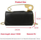 Safety Pin Leather Handbag with Shoulder Chain Strap