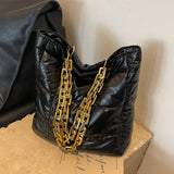 Puff Designed Shoulder Bag with Link Chain Strap