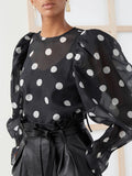 Polka Dot Chiffon Blouse | Sheer Puff Sleeve Women’s Top