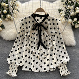 Vintage Polka Dot Long Sleeve Ruffle Shirt
