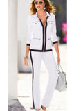 Elegant Two Piece Set - Slim Simple Zipper Top and Straight Sweatpants