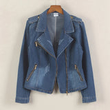 Denim Long Sleeve Convertible Notched Collar Jacket