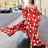 Off-Shoulder Polka Dot Maxi Dress