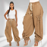 Drawstring Denim Cargo Pants