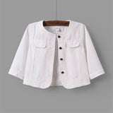 Quarter sleeved O-neck Denim Jacket