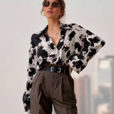 Cow Print Button Up Blouse