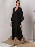 Nicia Solid V-Neck Kaftan  Relaxed Beach Cover-Up Dress