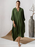 Nicia Solid V-Neck Kaftan  Relaxed Beach Cover-Up Dress